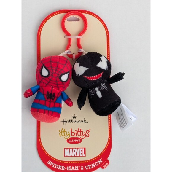 Hallmark Marvel Avengers Spiderman & Venom Itty Bittys Clippys 2" Plush Toys NEW - Picture 1 of 3